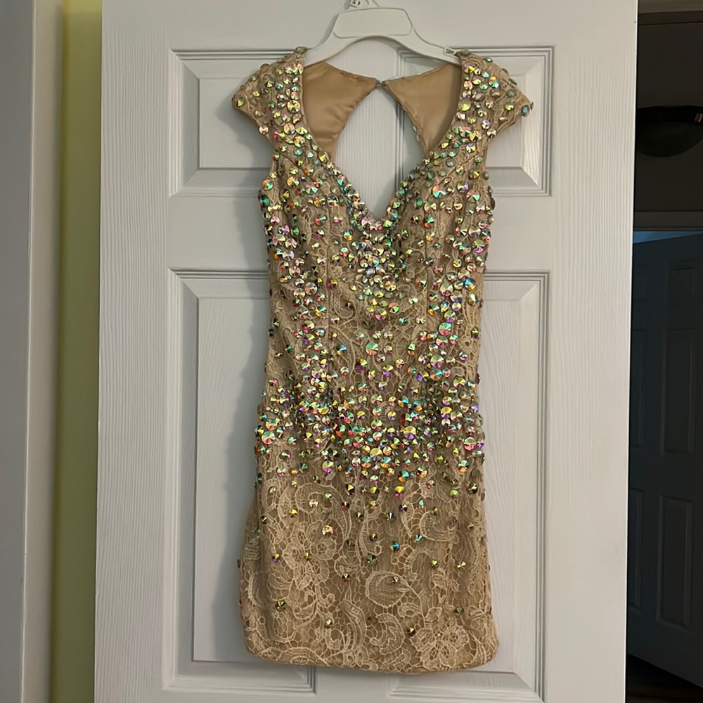 Champagne fully beaded homecoming dress